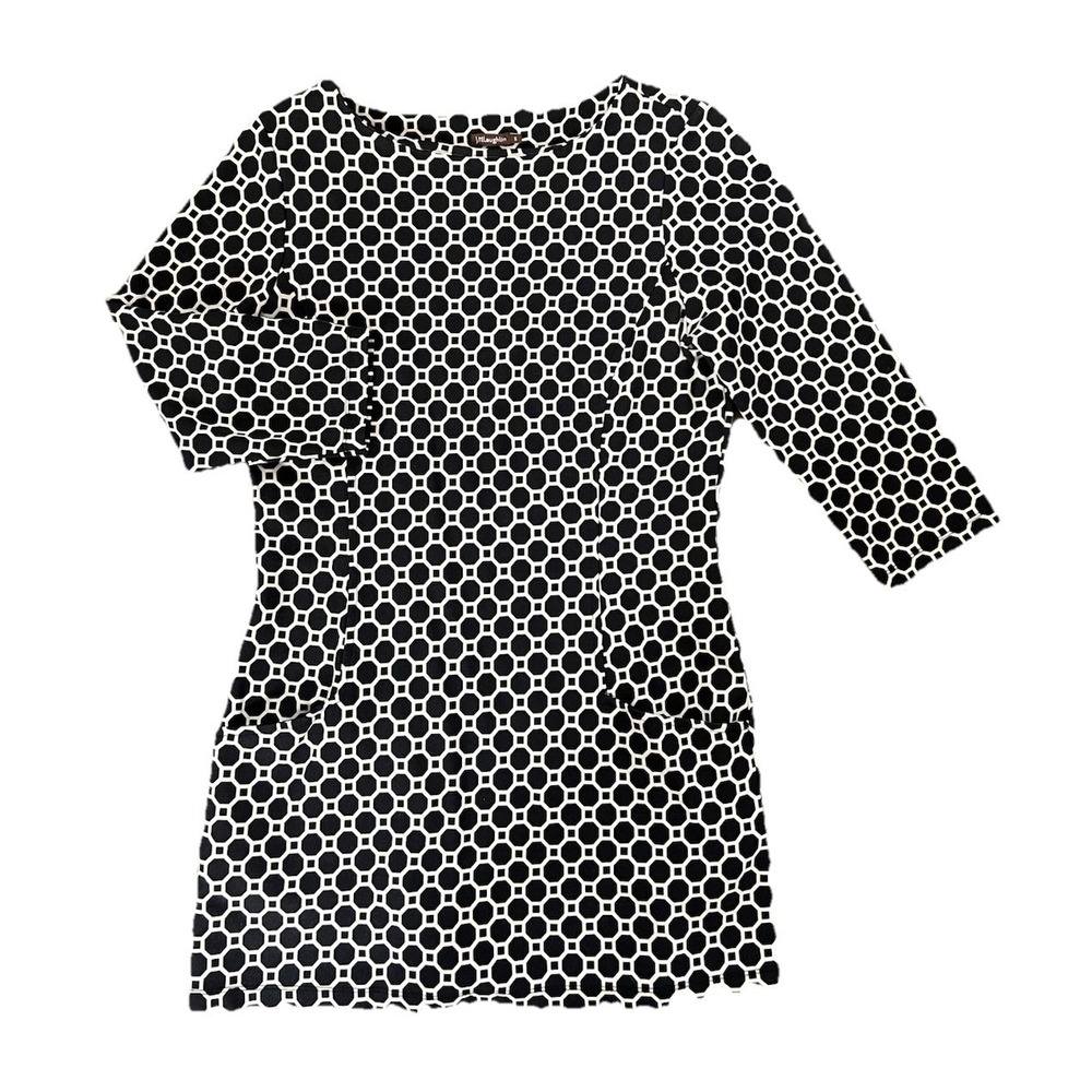 J McLaughlin Catalina Cloth Honeycomb Pattern Mini Dress Pockets S Tunic Black